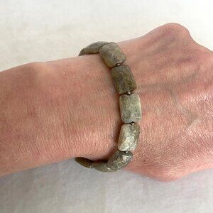 Sterling Silver 925 Faceted Rectangular Labradorite Beaded Bracelet 8"